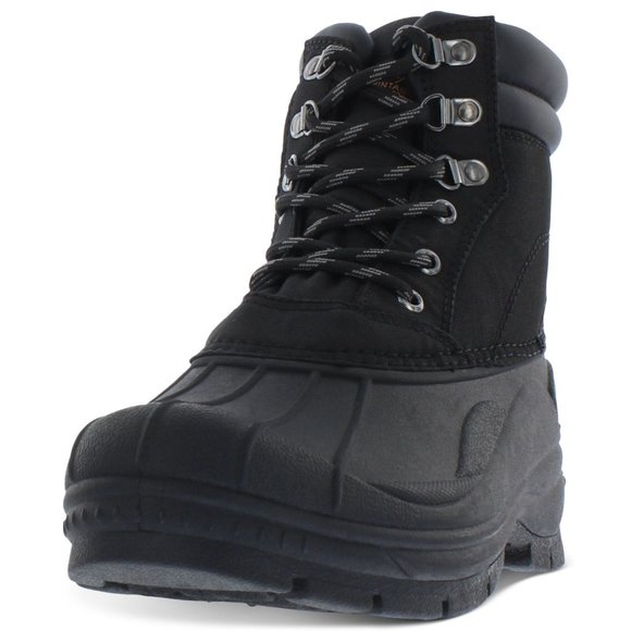 Weatherproof Mens Black Waterproof Round Toe Platform Lace-up Duck Boots, Size 9